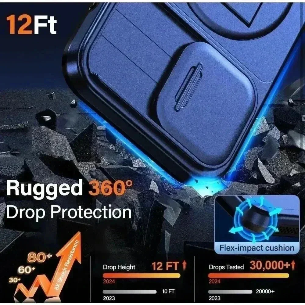 360 Rotatable‎ Magnetic Ring Case With Camera Cover For 13 Pro Max 6.7” Blue